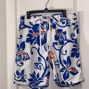 Old Navy White and Blue Floral Swim Shorts